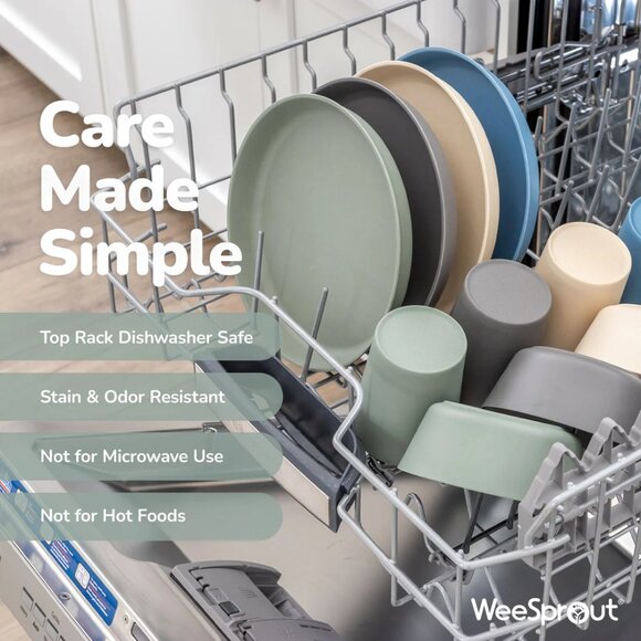 WeeSprout Bamboo Kids Bowls | Set of 4 | 15 oz | Blue, Green, Gray & Beige | NIB - Picture 6 of 7